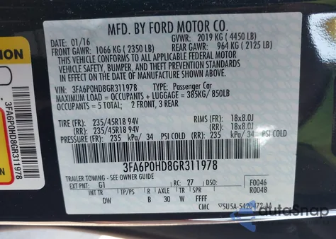 2016 Ford Fusion Se z USA, uszkodzony, nr VIN 3FA6P0HD8GR311978